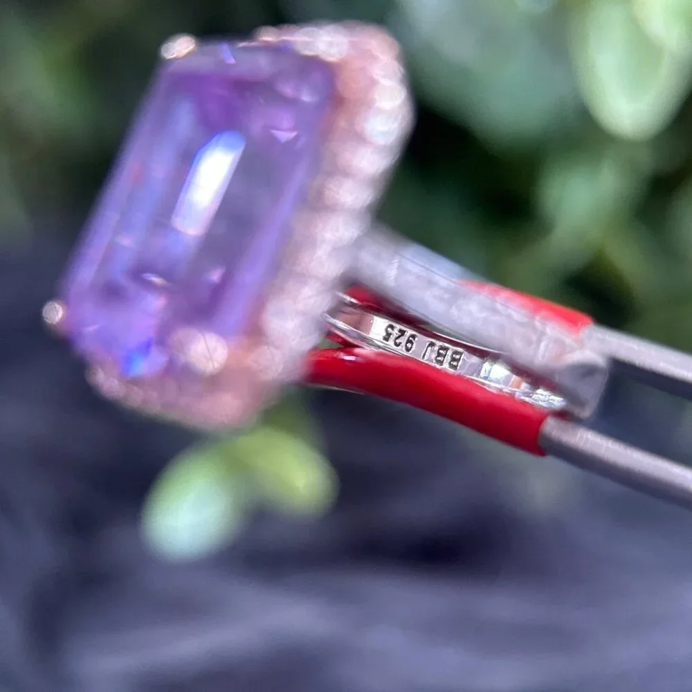 Amethyst Colored with Pink Cz Silver 925‎ Ring